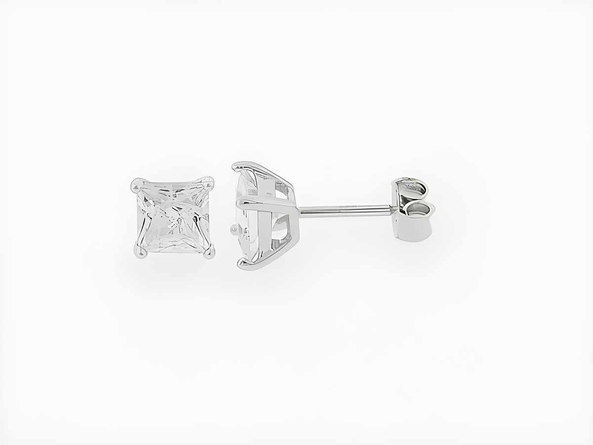 Silber Ohrringe Quadrat Silber 7 mm Zirkonia Stecker Hersteller Juwelier Harnisch Zirkonia funkelndes Design ideal für jeden Anlass.