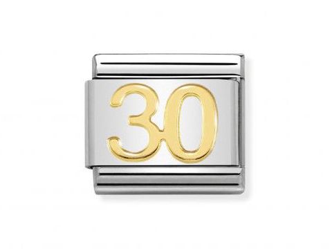 Zahl 30 in gold auf einem silberfarbenen Charm von Nomination Classic GOLD LIFE - 030109 40, ideal für persönliche Schmuckkreationen und als Geschenk zu besonderen Anlässen.