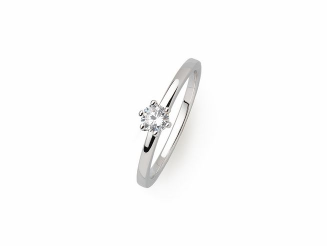 Xenox Sterling Silber Ring XS7383/54 mit schmalem Band und einem funkelnden, runden Stein in der Mitte, gefertigt aus Krappe Silber, Größe 54, Hersteller Xenox.