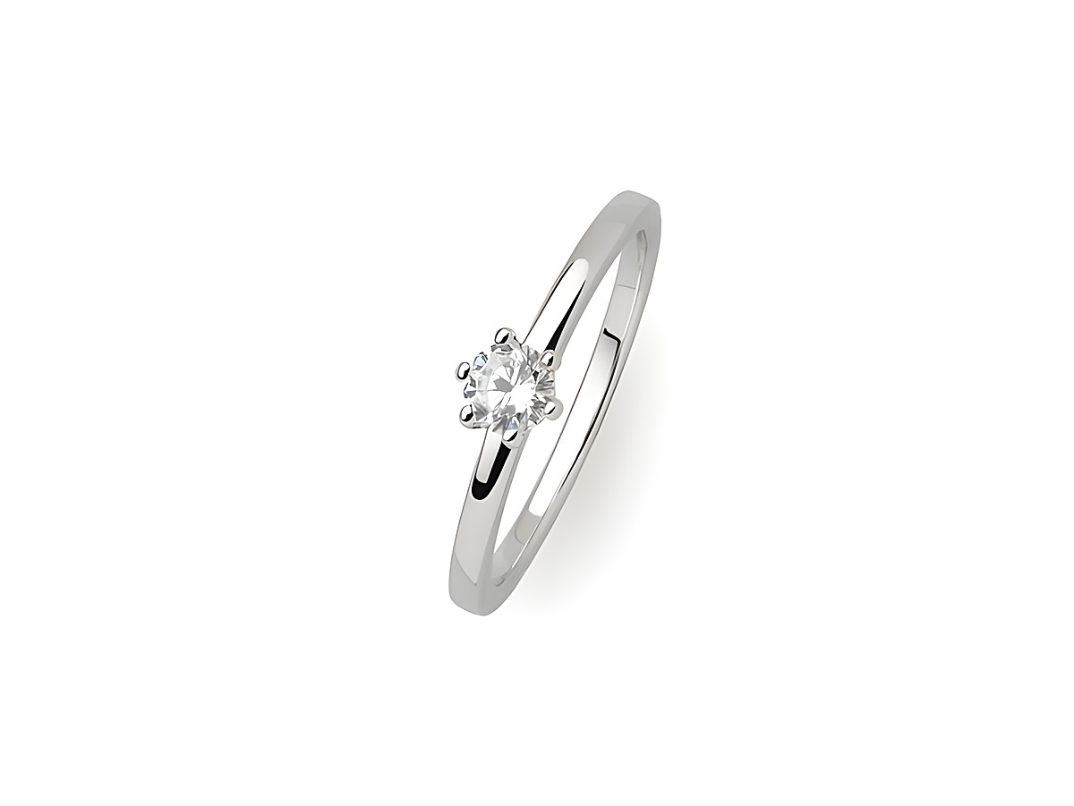 Xenox Sterling Silber Ring XS7383/54 mit schmalem Band und einem funkelnden, runden Stein in der Mitte, gefertigt aus Krappe Silber, Größe 54, Hersteller Xenox.