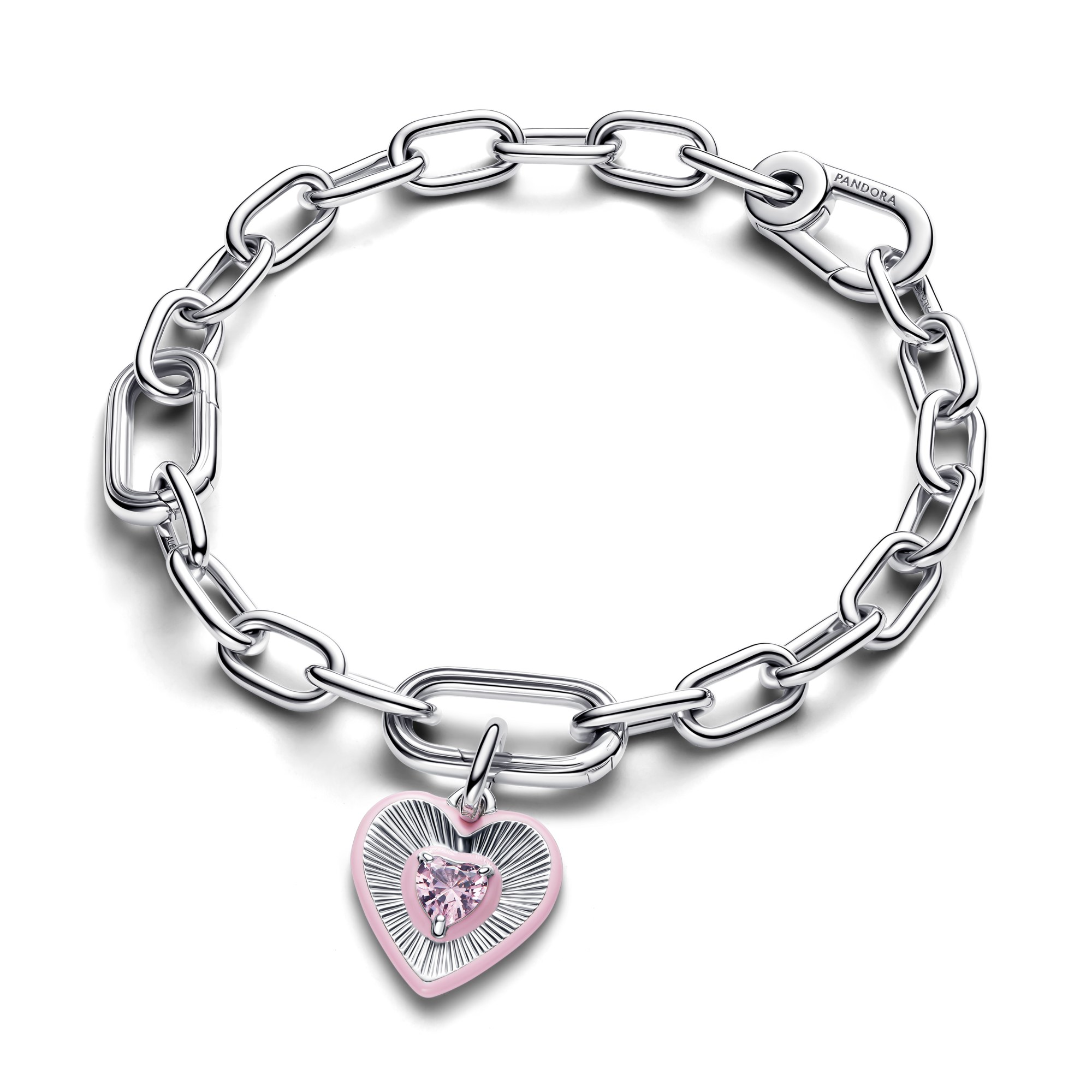 Pandora ME Strahlendes rosafarbenes Herz Medaillon - Charm - Silber - Emaille - Kristall - Pink – Ansicht 3