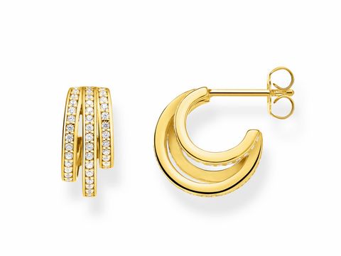 Thomas Sabo Creolen aus Silber und Gelbgold mit weißen Zirkonia-Steinen, elegantes Design mit glänzender Oberfläche, perfekt für stilvolle Anlässe.