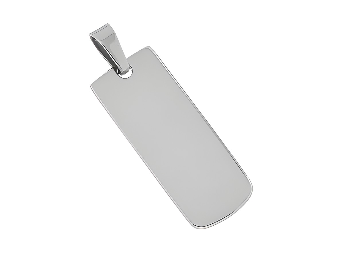 Moderner Edelstahl Anhänger in rechteckiger Form mit den Maßen 2,5 x 1 cm, hergestellt von Juwelier Harnisch, ideal für individuelle Gravuren.