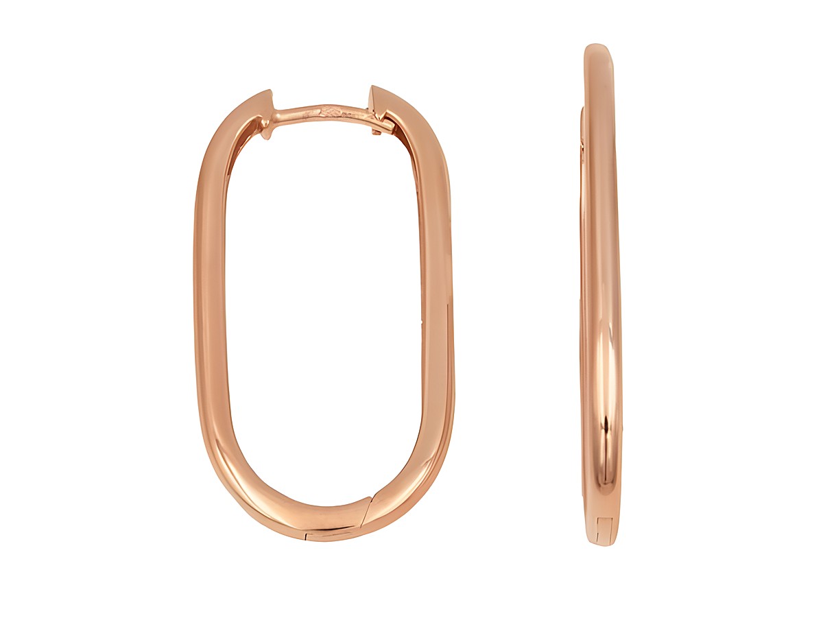 Moderne Creolen aus 925 Sterling Silber, poliert und roségold vergoldet, mit einem Durchmesser von 3 cm und einer Länge von bis zu 45 mm, Hersteller Juwelier Harnisch.