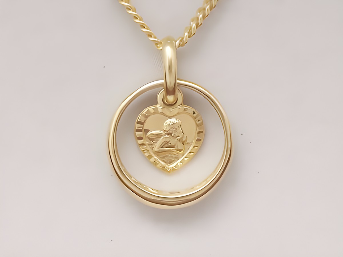 Taufring und Schutzengel Herz aus sterling Silber vergoldet mit Zirkonia. Hergestellt von Juwelier Harnisch, elegant und symbolträchtig, ideal als besonderes Schmuckstück. – Ansicht 2