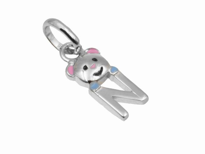 Teddy Anhänger Buchstabe N aus 925 Sterling Silber, poliert und rhodiniert, von Juwelier Harnisch, kindgerechtes Design mit bunten Akzenten. Ideal für Kinder als Schmuckstück.