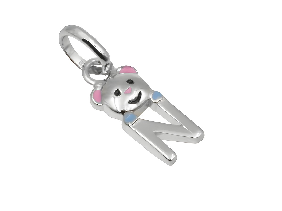 Teddy Anhänger Buchstabe N aus 925 Sterling Silber, poliert und rhodiniert, von Juwelier Harnisch, kindgerechtes Design mit bunten Akzenten. Ideal für Kinder als Schmuckstück.