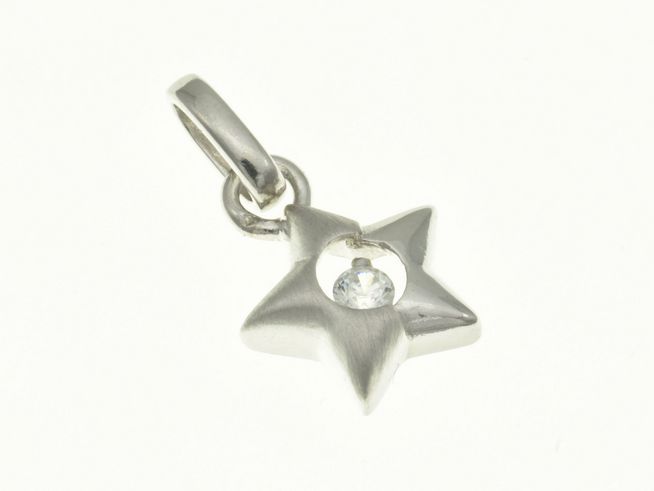 Sterling Silber rhodinierter Sternanhänger mit Zirkonia von Juwelier Harnisch, kunstvoll gestaltet mit stilisiertem Design und funkelndem Detail in der Mitte. Ideal für Schmuckliebhaber.