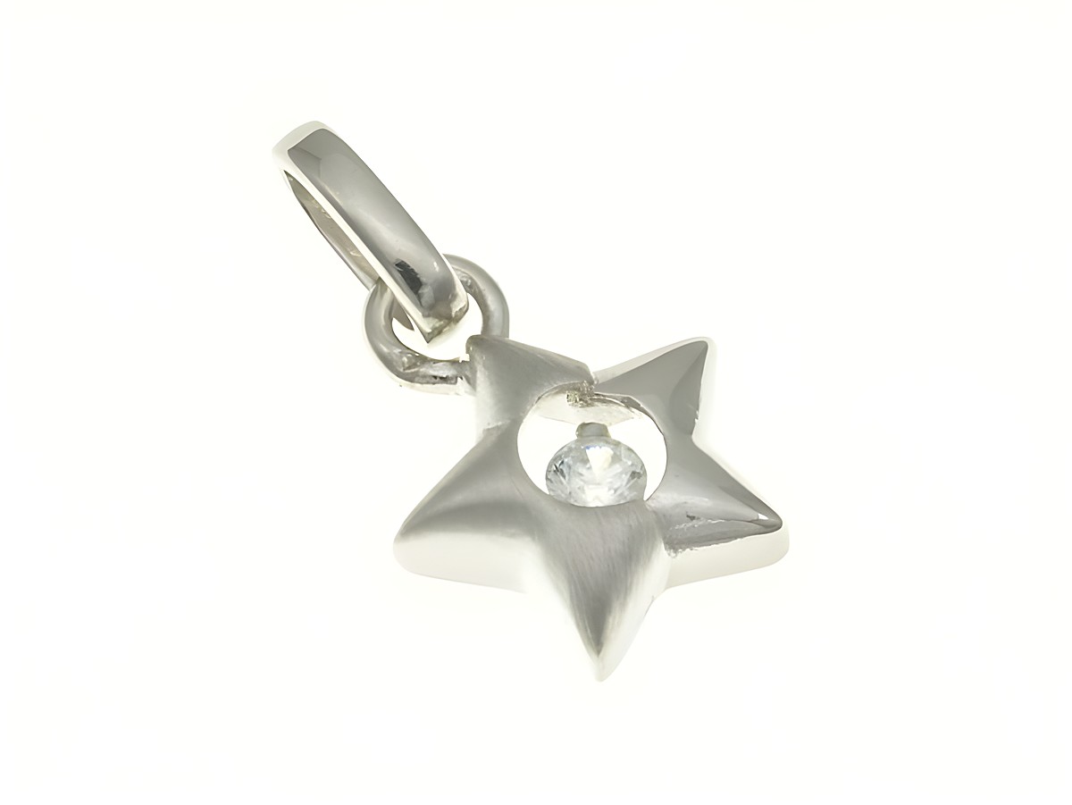 Sterling Silber rhodinierter Sternanhänger mit Zirkonia von Juwelier Harnisch, kunstvoll gestaltet mit stilisiertem Design und funkelndem Detail in der Mitte. Ideal für Schmuckliebhaber.