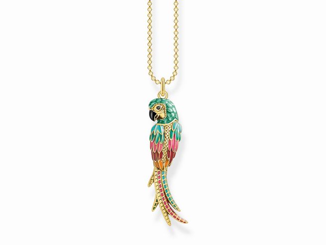 Thomas Sabo Papagei Anhänger mit Kette in vergoldetem Sterling Silber, verziert mit Kaltemail in bunten Farben und einer Länge von 70 cm, bietet einen auffälligen und stilvollen Schmucklook.