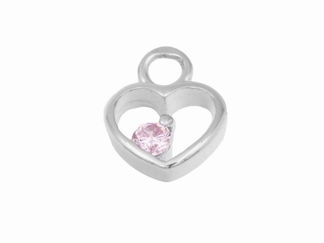 Einhänger für Creolen in Herzform aus rhodiniertem Sterling Silber, mit einem pinken Stein in der Mitte, passend für Ohrringe, ideal für den femininen Look.