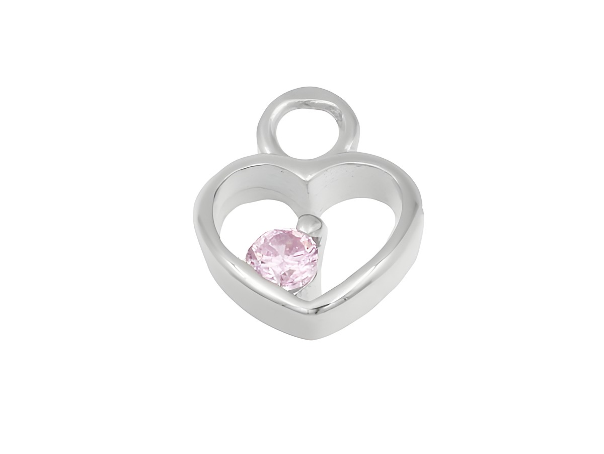 Einhänger für Creolen in Herzform aus rhodiniertem Sterling Silber, mit einem pinken Stein in der Mitte, passend für Ohrringe, ideal für den femininen Look.