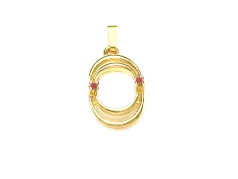 Rubin Gold Anhänger von Juwelier Harnisch, elegant geschwungenes Design mit zwei roten Rubinen, hochwertiger Designer Schmuck, ideal als edles Accessoire.
