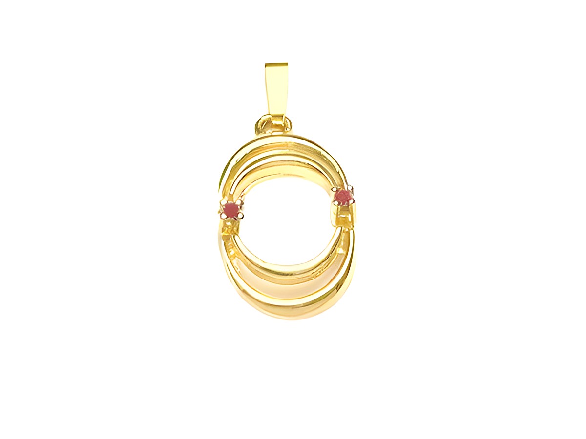 Rubin Gold Anhänger von Juwelier Harnisch, elegant geschwungenes Design mit zwei roten Rubinen, hochwertiger Designer Schmuck, ideal als edles Accessoire.