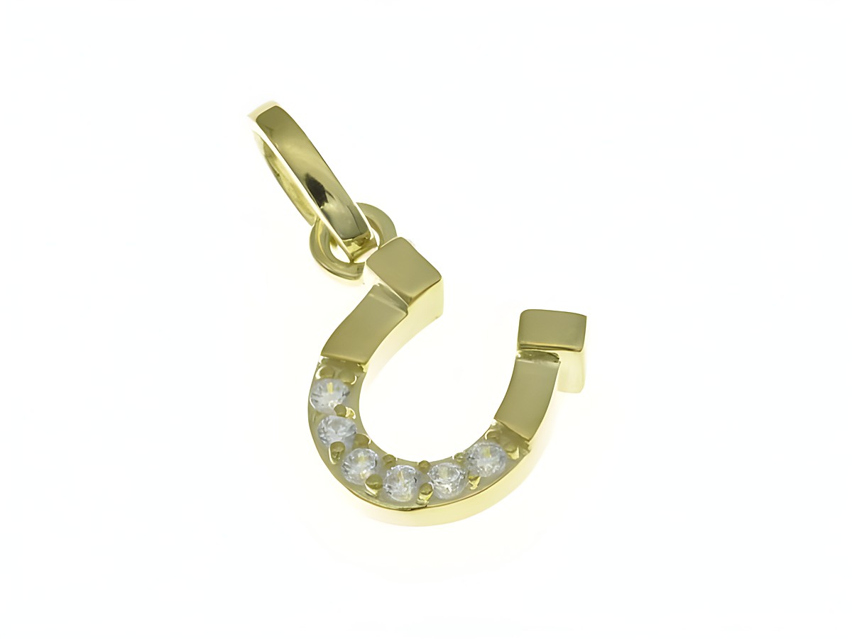Hufeisen Anhänger aus Sterling Silber Bicolor mit Gelbgold und Zirkonia, Hersteller Juwelier Harnisch, als Glücksbringer gestaltet. Elegantes Design für besonderen Anlass.
