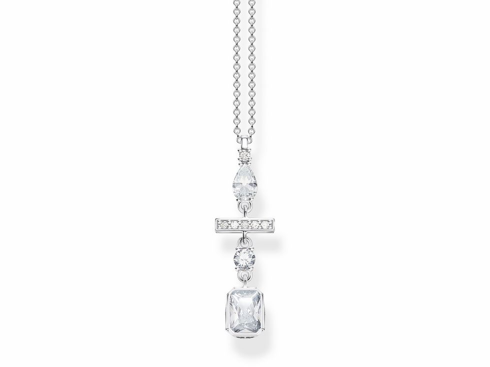 Thomas Sabo Kette mit Anhänger aus Sterling Silber, verziert mit weißen Zirkonia, in Längen 40, 42,5 und 45 cm, elegantes Design mit mehreren Funkelsteinen.