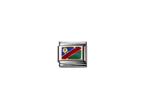 Ein klassisches Armbandglied von Nomination mit dem Design der Namibischen Flagge, das die Farben Blau, Rot, Gelb und Grün in einem eleganten Rahmen vereint.