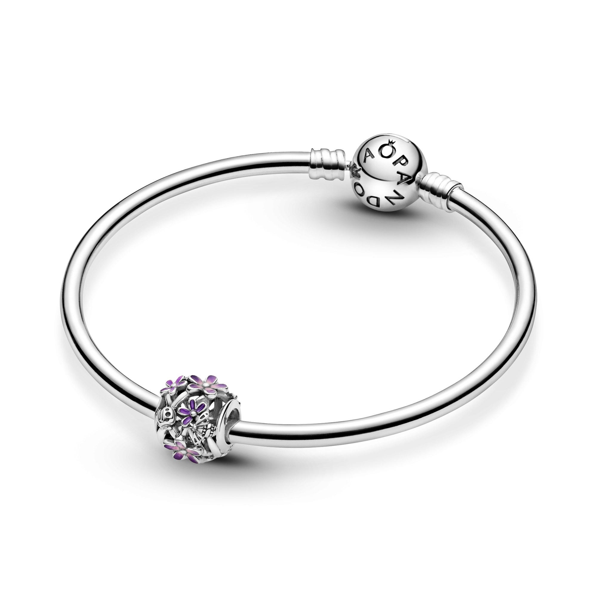 Pandora Charm - Flower Silber Charm mit lila und schattierter rosa Emaille – Ansicht 2