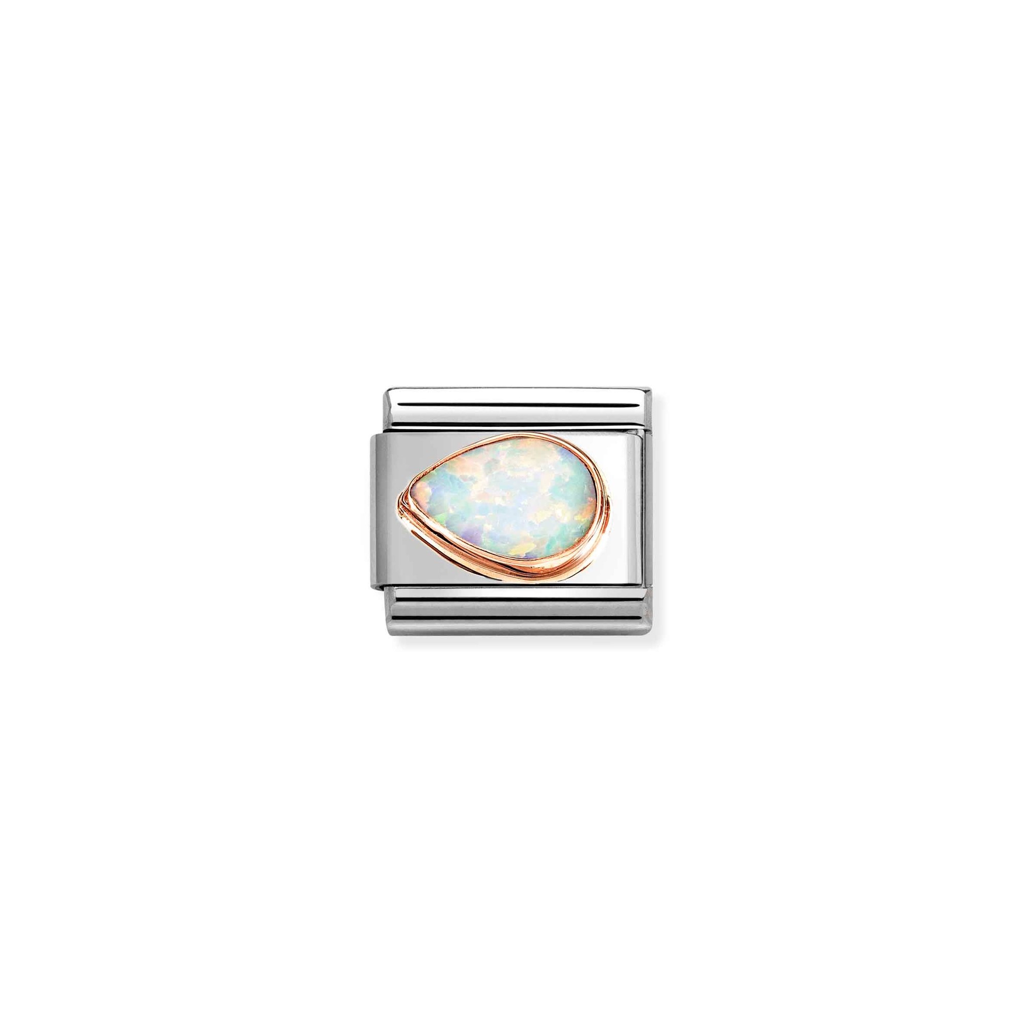 Nomination CLASSIC Element - facettiertem Edelstein - Tropfen - links in echt Roségold - Fassung verziert Opal - Weiß – Ansicht 2