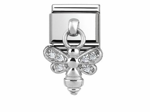 433180015-0 Charms von Nomination mit einer silbernen Biene, verziert mit Zirkonia, ideal zur individuellen Gestaltung von Armbändern. Hochwertiges Design und sorgfältige Verarbeitung.