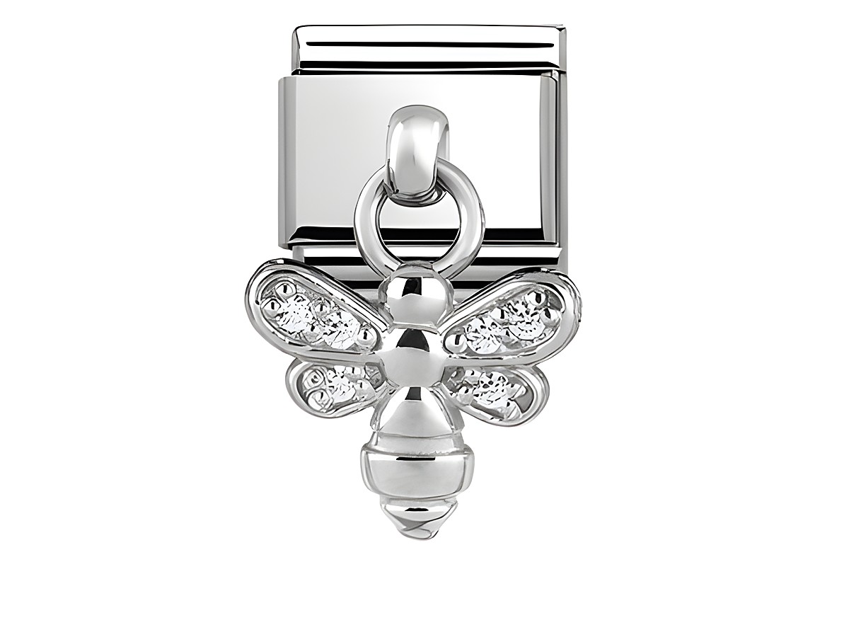 Charms von Nomination mit einer silbernen Biene, verziert mit Zirkonia, ideal zur individuellen Gestaltung von Armbändern. Hochwertiges Design und sorgfältige Verarbeitung.