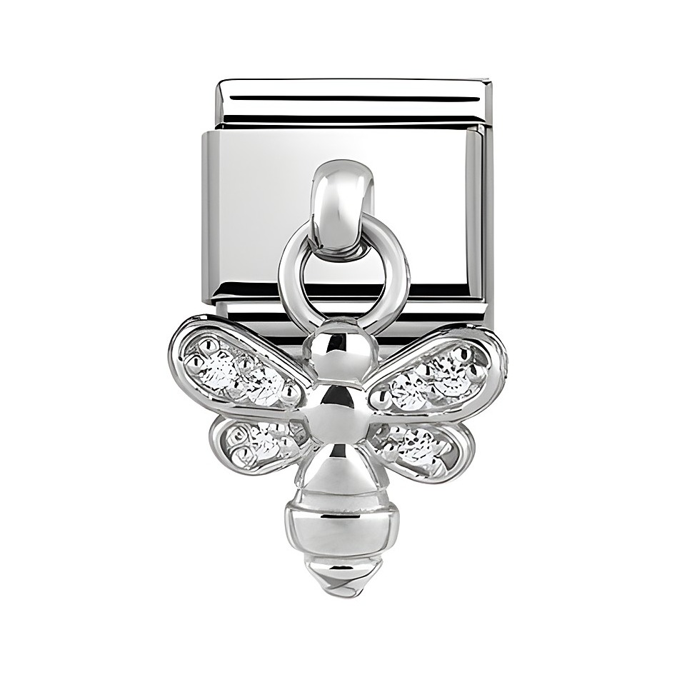 Charms von Nomination mit einer silbernen Biene, verziert mit Zirkonia, ideal zur individuellen Gestaltung von Armbändern. Hochwertiges Design und sorgfältige Verarbeitung.