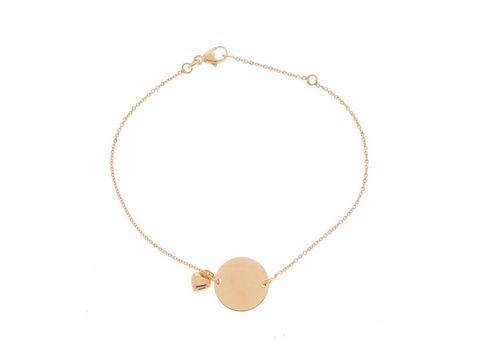 Armband mit runder Gravurplatte und Herz, aus Silber rosé vergoldet, individuell gestaltbar, Länge 19,5 cm, Hersteller Juwelier Harnisch, perfekt für persönliche Botschaften.