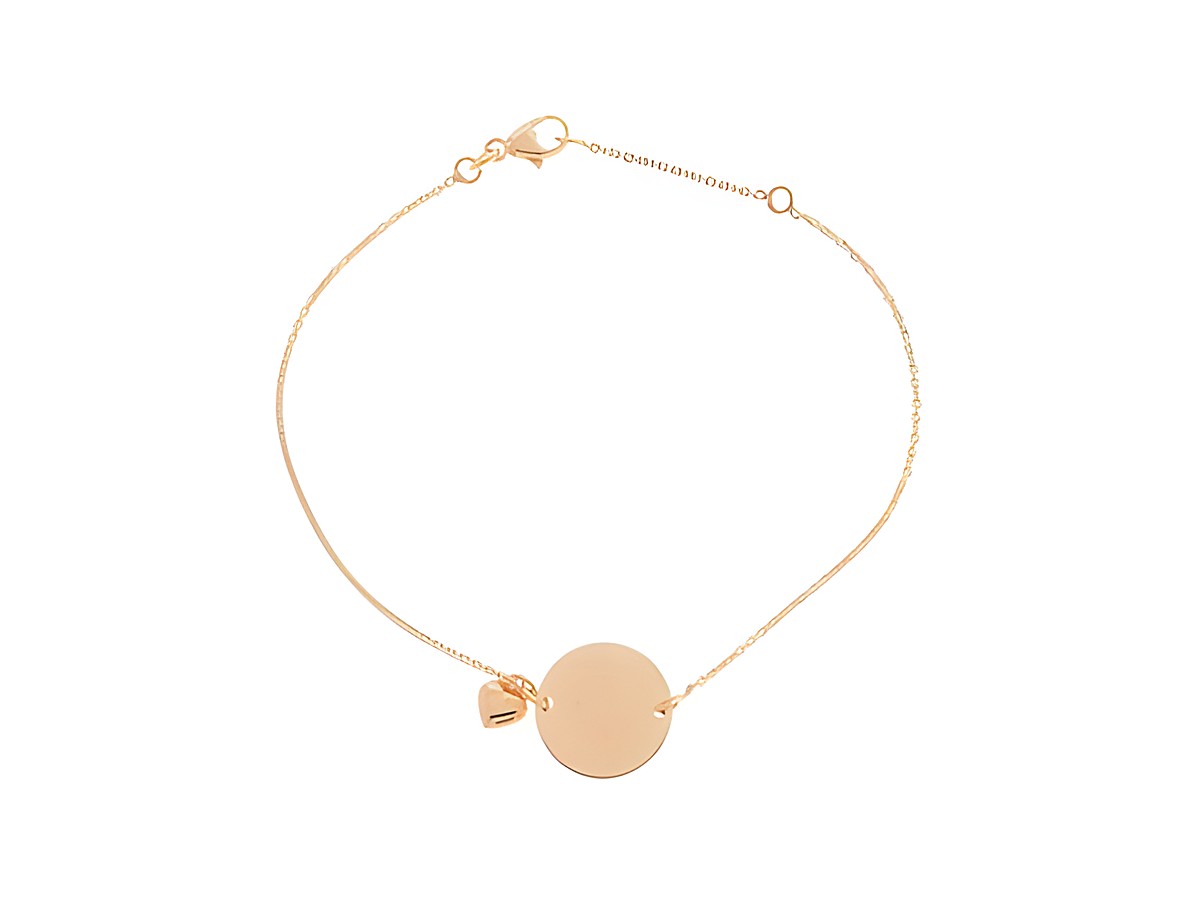 Armband mit runder Gravurplatte und Herz, aus Silber rosé vergoldet, individuell gestaltbar, Länge 19,5 cm, Hersteller Juwelier Harnisch, perfekt für persönliche Botschaften.