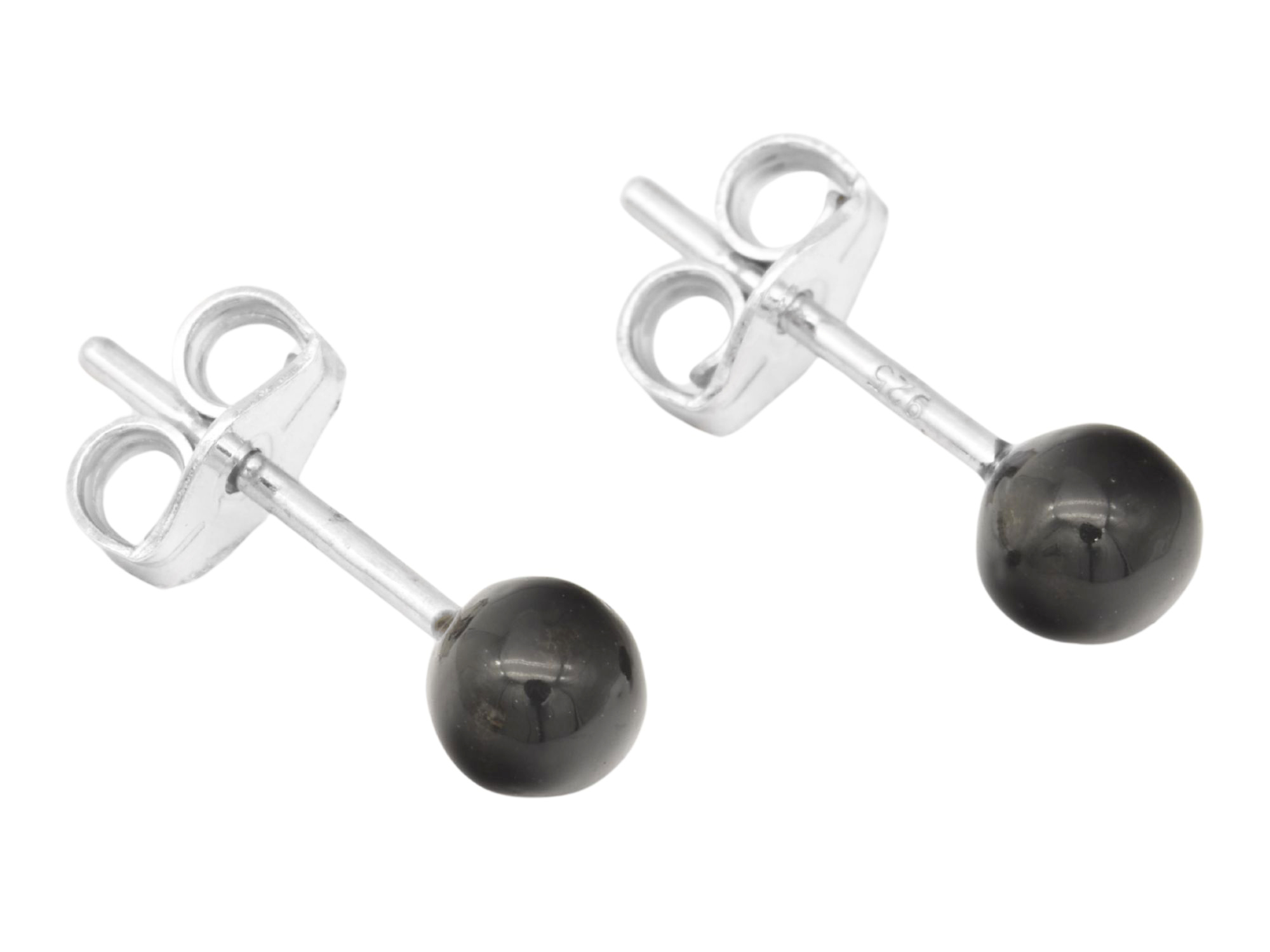 Ohrringe Ohrstecker Kugel - Sterling Silber 925 - poliert rhodiniert - Emaille Schwarz