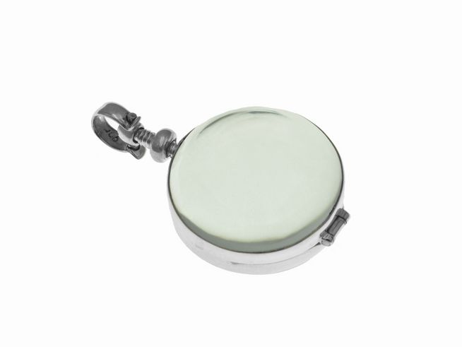 Runder Glas Medaillon aus Sterling Silber Anhänger von Juwelier Harnisch, elegant und zeitlos, mit einem klaren Glasdeckel, ideal für persönliche Gravuren oder als Schmuckstück.