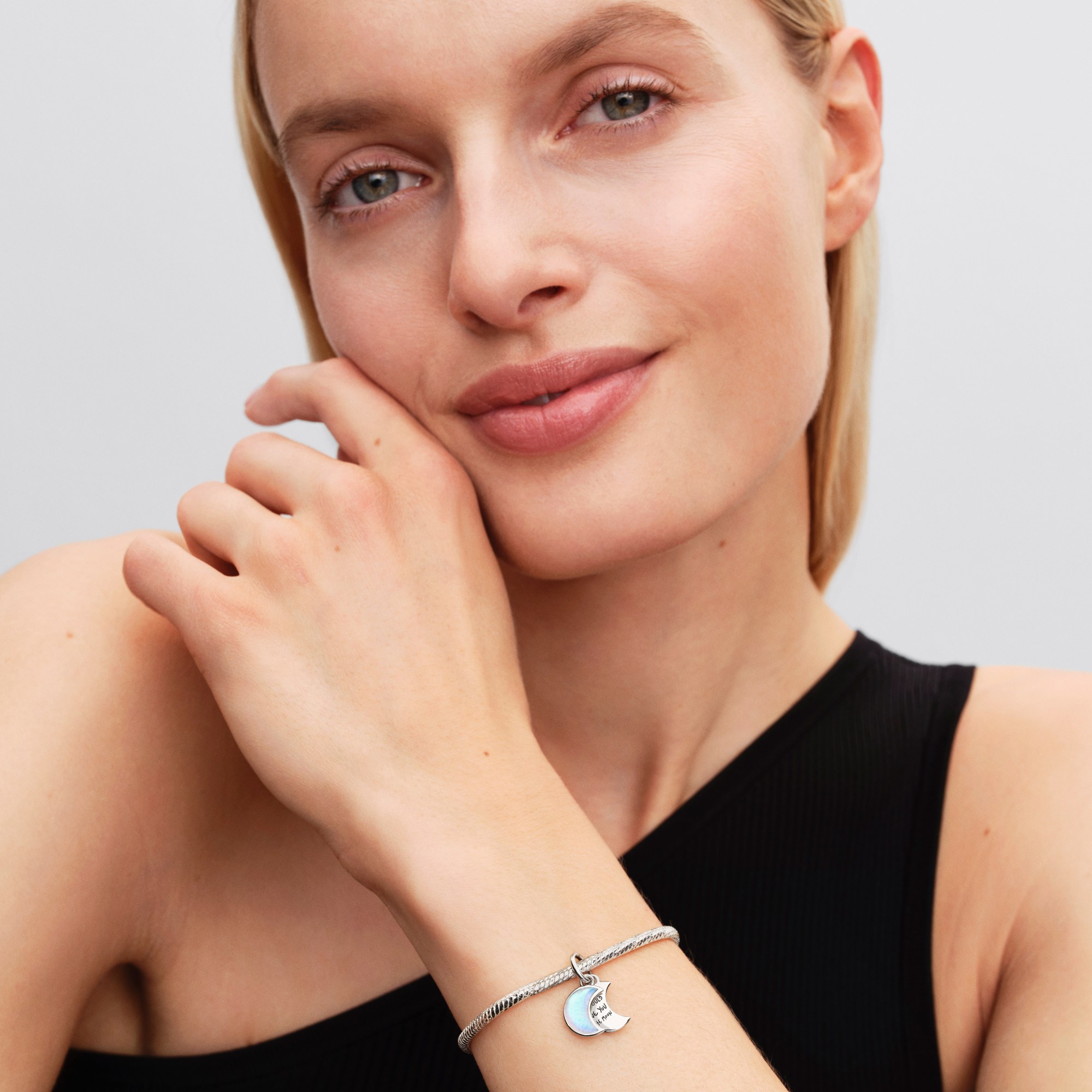 Pandora Mondsichel Doppelter Charm - Sterling Silber - Glas – Ansicht 4