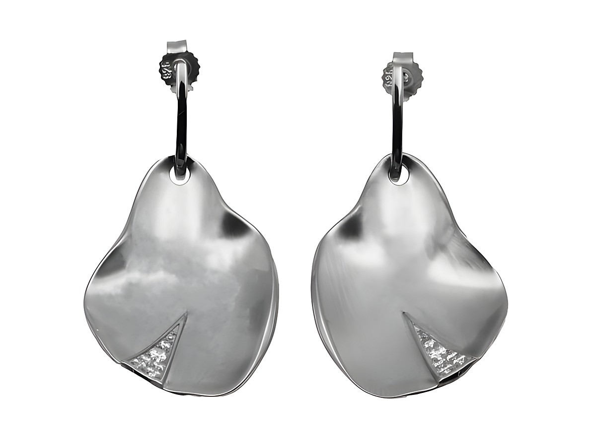 Ohrhänger in Blattform aus 925 Sterling Silber, teilmattiert und rhodiniert, verziert mit Zirkonia, Hersteller: Juwelier Harnisch, elegantes Design mit Stein.