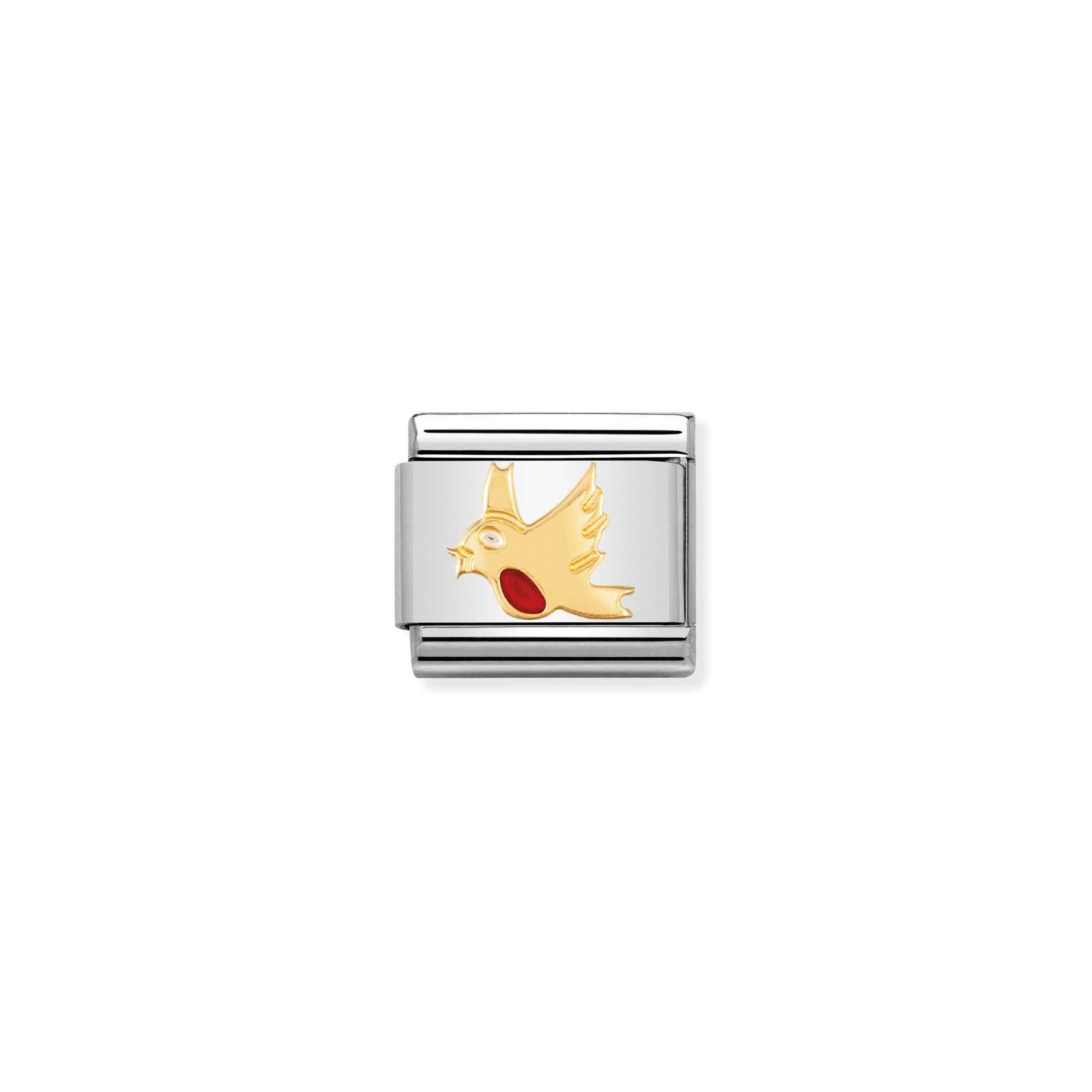 Nomination Composable Classic Charm Rotkehlchen - Edelstahl, Gold 750 Gelbgold, Emaille