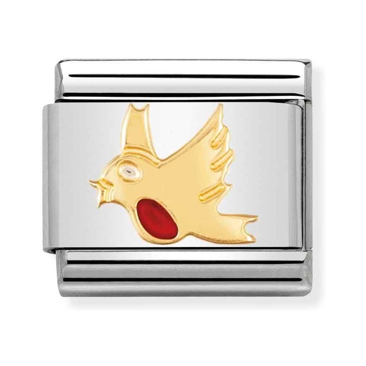 Nomination Composable Classic Charm Rotkehlchen - Edelstahl, Gold 750 Gelbgold, Emaille