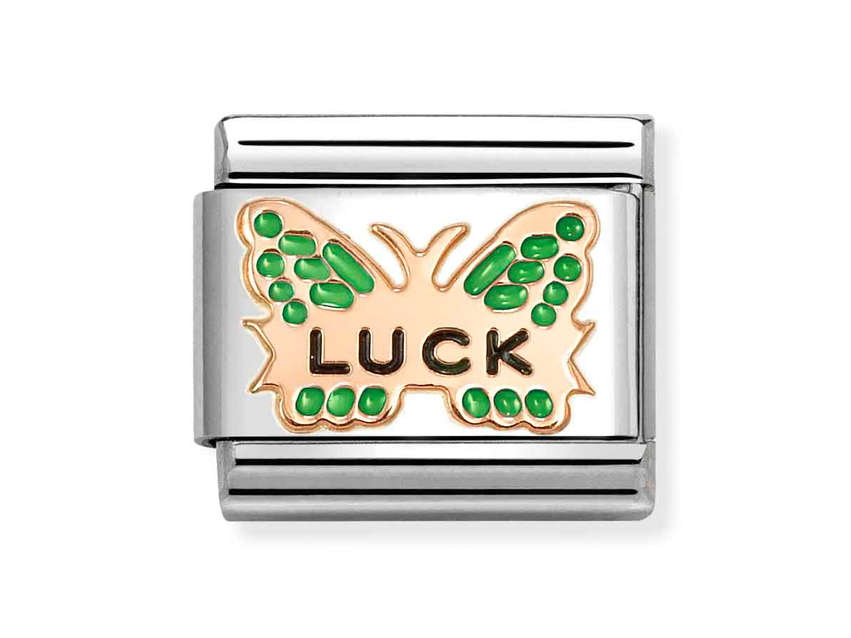 Nomination 430202 48 - CLASSIC Symbol aus echt Roségold - Emaille - LUCK-Schmetterling - Grün