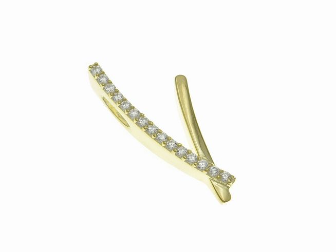 304798-0 Anhänger aus poliertem Sterling Silber in Form des Buchstabens V, vergoldet in Gelbgold, besetzt mit Zirkonia, hergestellt von Juwelier Harnisch.