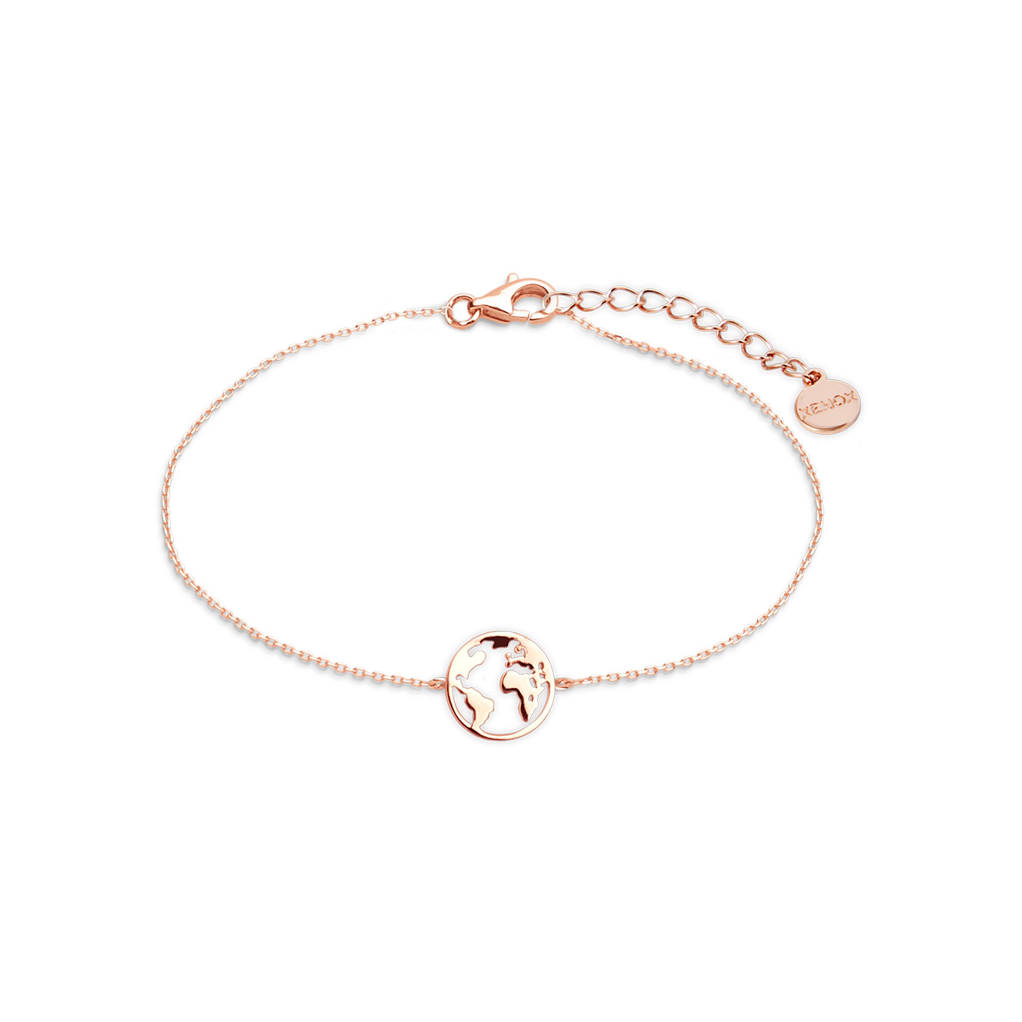 XENOX Sterling Silber Armband XS3165R - 15-18,5 cm - WANDERLUST - Roségold vergoldet Ankerkette - Weltkugel – Ansicht 2