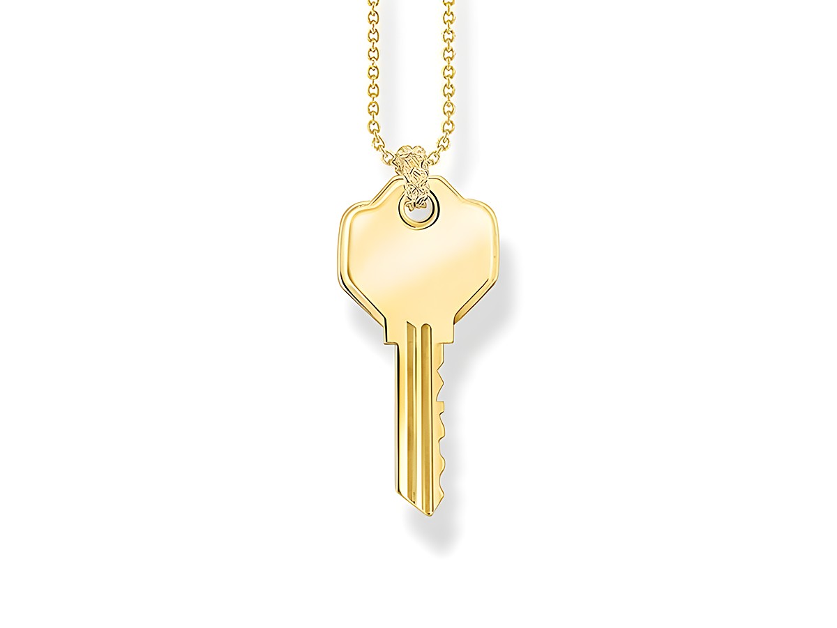 Thomas Sabo Gravur Kette mit Schlüssel als Anhänger in vergoldetem Silber, Länge 40-45 cm, stilvolles Schmuckstück für jeden Anlass.