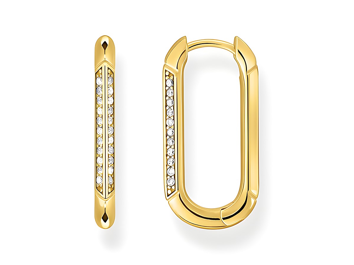 Thomas Sabo Creolen aus Silber vergoldet mit weißen Zirkonia. Das stylishe Design und die funkelnden Details machen sie zu einem eleganten Accessoire für jeden Anlass.