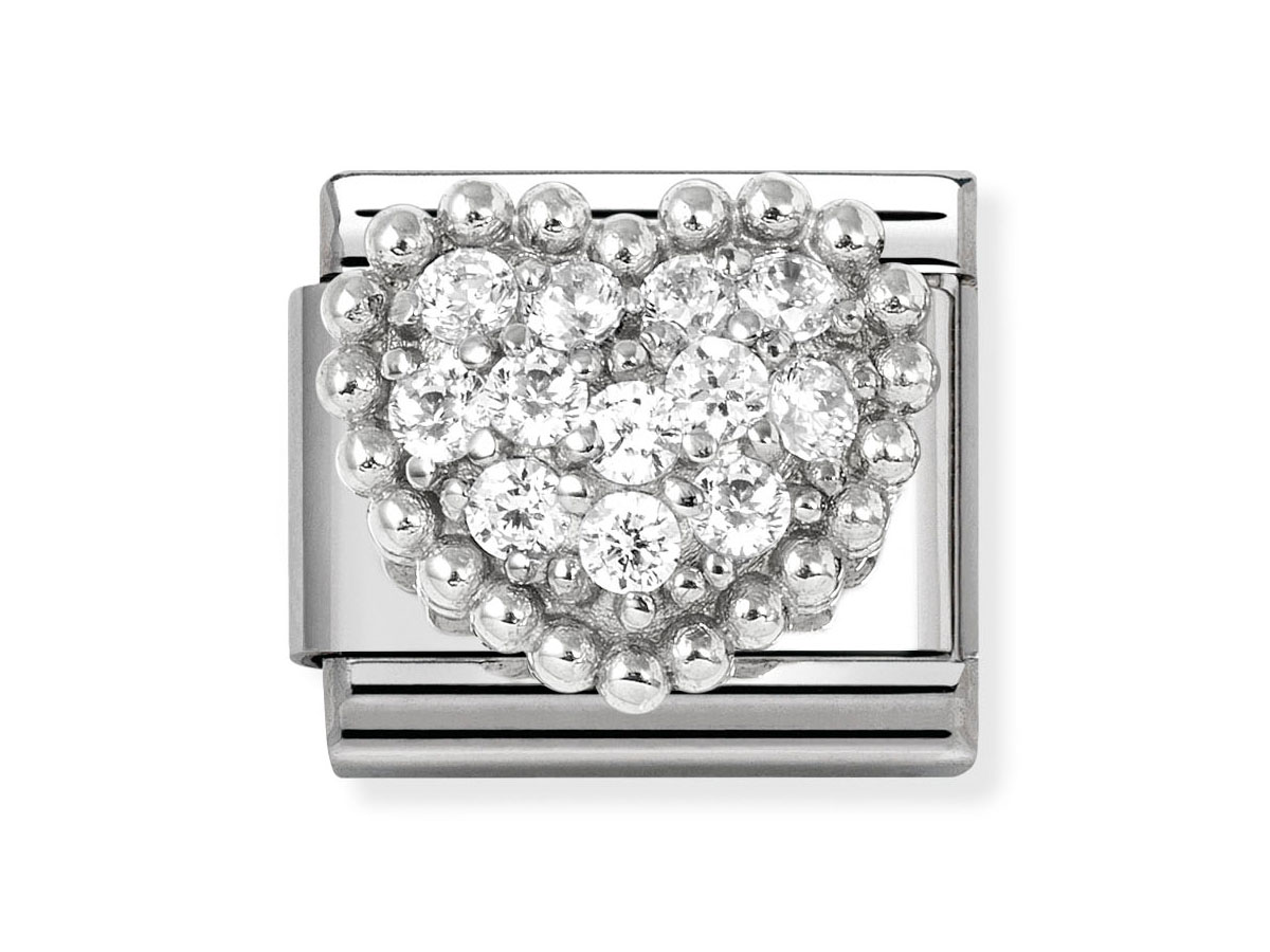 Nomination 330322 07 CLASSIC Element - oxidiertes Sterling Silber - Zirkonia - Kugelherz - Weiß Ein klassisches Element aus oxidiertem Sterling Silber in Form eines Kugelherz mit funkelndem Zirkonia, ideal für stimmungsvolle Akzente im Schmuckdesign.