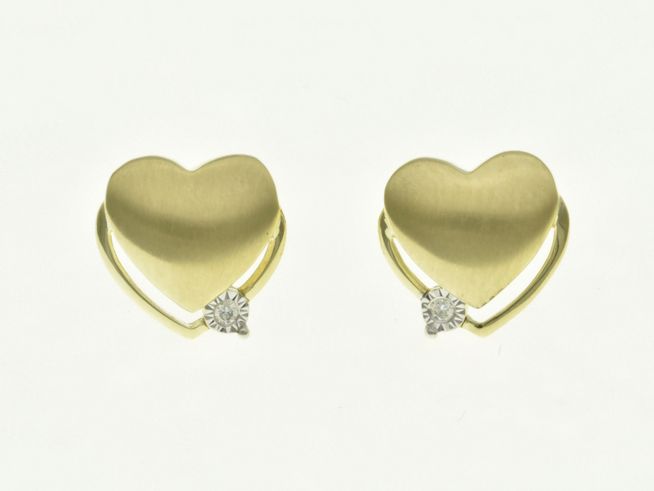 Herz Ohrstecker aus Gelbgold und Weißgold Bicolor 585 mit Diamant, Hersteller Juwelier Harnisch, Brillant und Diamant, elegantes und romantisches Schmuckstück für besondere Anlässe.