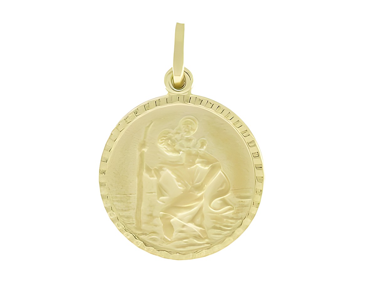 Anhänger Christophorus aus sterling Silber vergoldet, zeigt den Schutzpatron mit Kind. Hochwertige Verarbeitung des Herstellers Juwelier Harnisch. Ideal als Schutzsymbol.