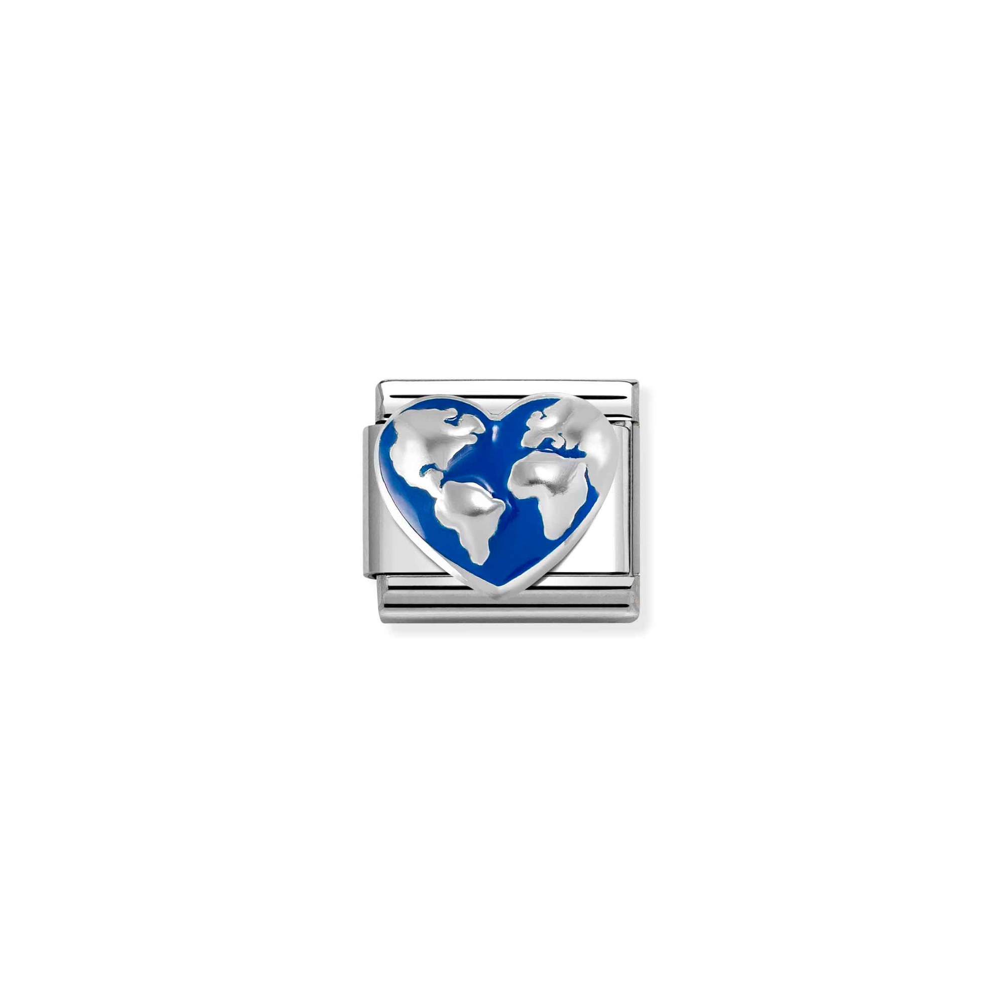 Nomination Composable Classic Charm Herz-Globus blau - Edelstahl, Silber 925, Emaille – Ansicht 2
