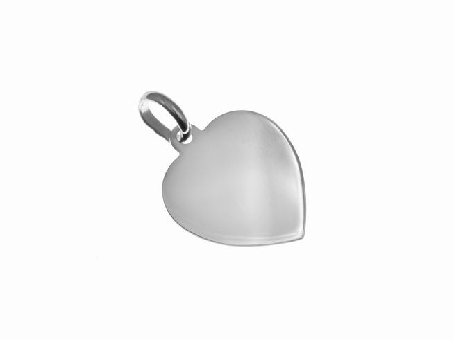 Gravurplatte Herz Anhänger 1,2 cm aus Sterling Silber rhodiniert, schlicht im Design, ideal für persönliche Gravuren und als Geschenk. Hersteller Juwelier Harnisch.