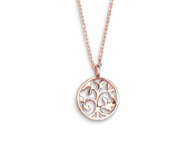 Roségoldene Xenox Gold Kette XG4411R/42 mit einem runden Anhänger in Form eines Baum des Lebens, gefertigt aus 375 Echtgold, harmonisch und elegant für jeden Anlass.