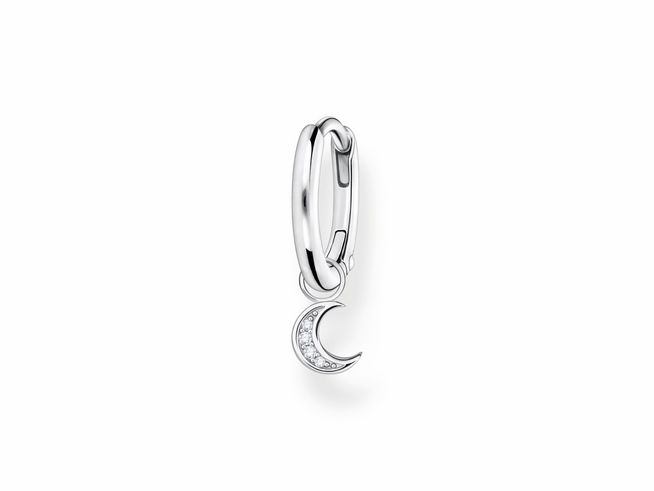 Ohrschmuck aus Sterling Silber von Thomas Sabo mit einem Mondanhänger, verziert mit Zirkonia-Steinen, elegantes Design für stilvolle Akzente.