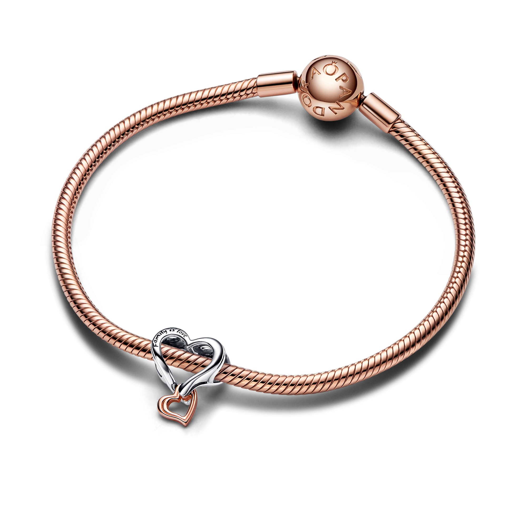 Pandora Bicolor Unendlichkeits-Herz Charm - Sterling Silber + Roségold Vergoldung – Ansicht 2