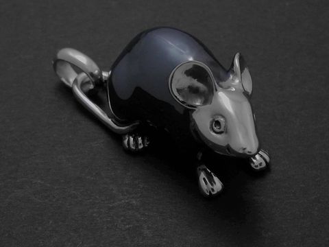 Silber Anhänger - Maus rhodiniert - anthrazit hochwertig, Hersteller: Juwelier Harnisch, Echtsilber Figuren, detailreiche Darstellung einer Maus in hochwertiger Verarbeitung.