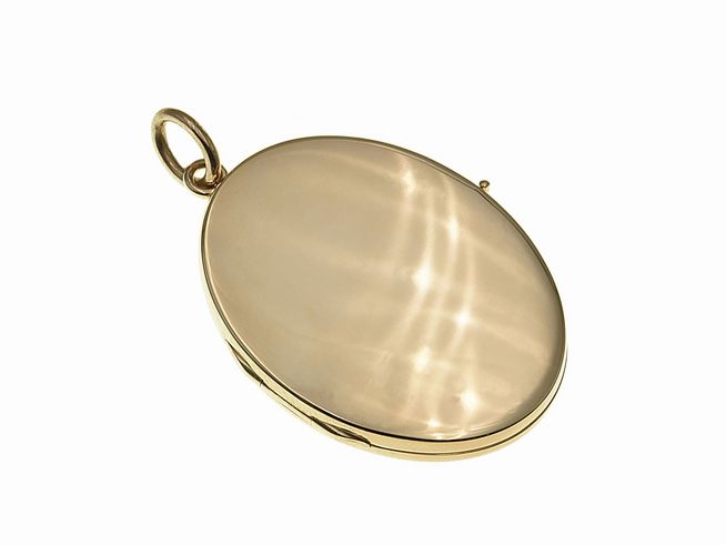Gold Medaillon - schlichte Eleganz - 35,5 mm - Rotgold 585 - poliert - mattiert, Hersteller: Juwelier Harnisch, oval, ideal für persönliche Erinnerungen oder als stilvolles Schmuckstück.