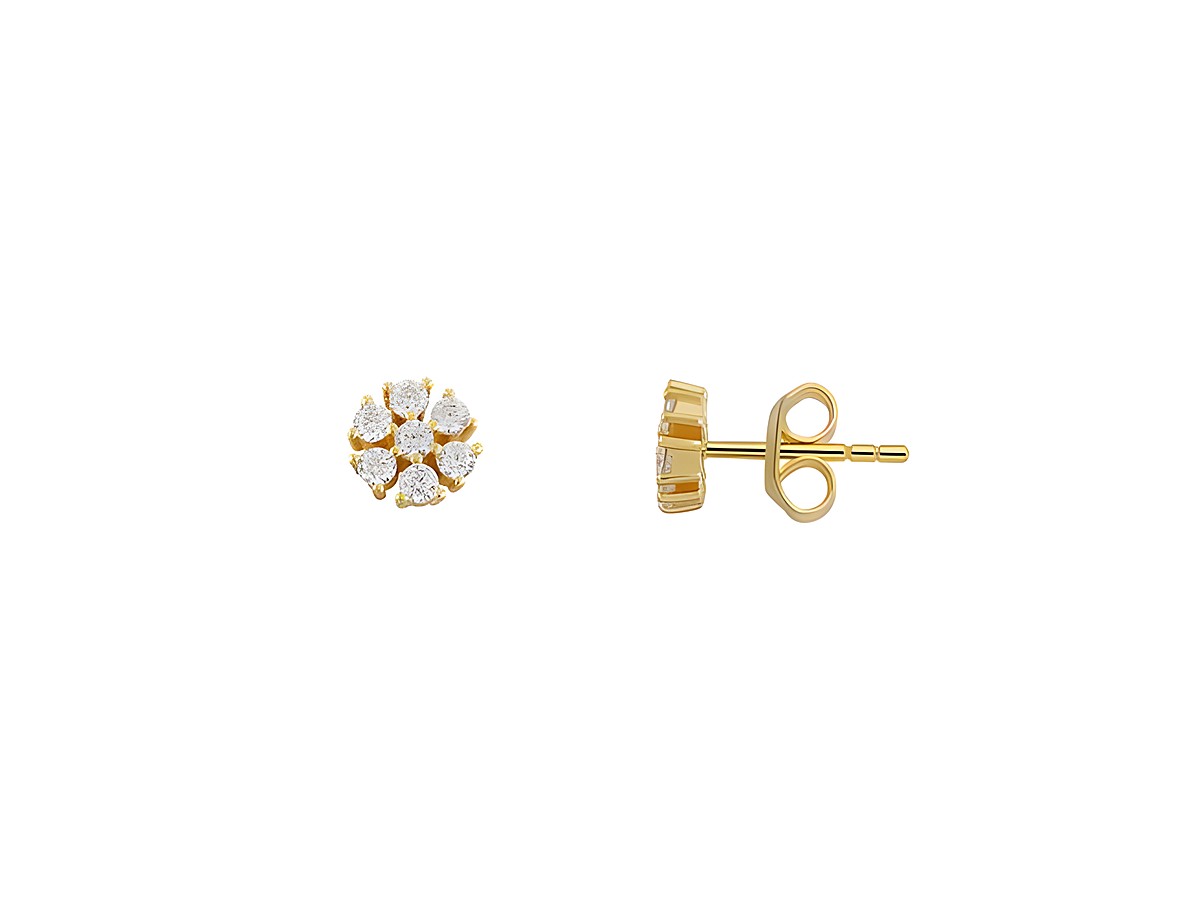 Xenox Sterling Silber Ohrringe XS6086G in Gelbgold vergoldet mit fancy cut. Der Ohrschmuck zeigt ein blütenförmiges Design mit funkelnden Steinen für eleganten Glamour.